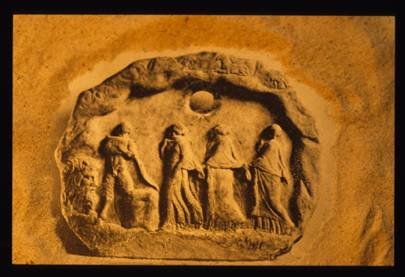 Bas relief of Pan and bacchantes