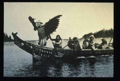 Inuits in a canoe, Edward Curtis photograph
